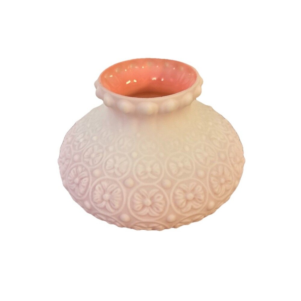Case Glass Embossed Floral Daisy Dot Pink Inside Satin Kerosene Oil Lamp Shade